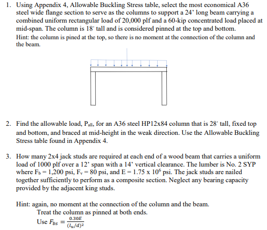 1. Using Appendix 4, Allowable Buckling Stress Table, | Chegg.com