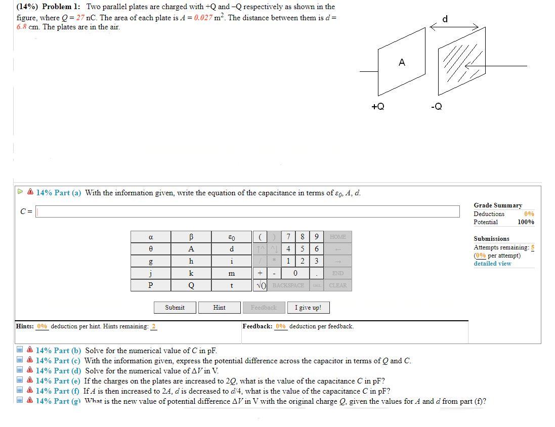 Solved (14%) Problem 1: Two parallel plates are charged with | Chegg.com