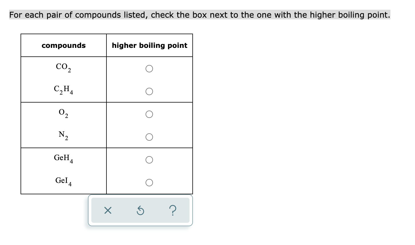 Solved For each pair of compounds listed check the box next