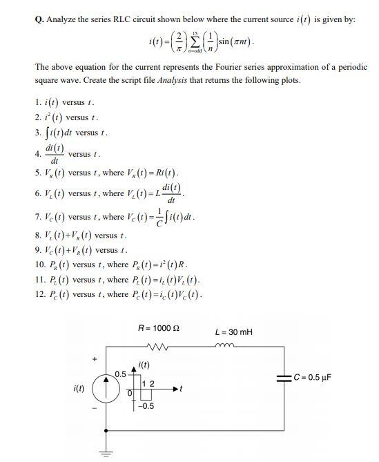 Solved Q Analyze The Series Rlc Circuit Shown Below Wher Chegg Com