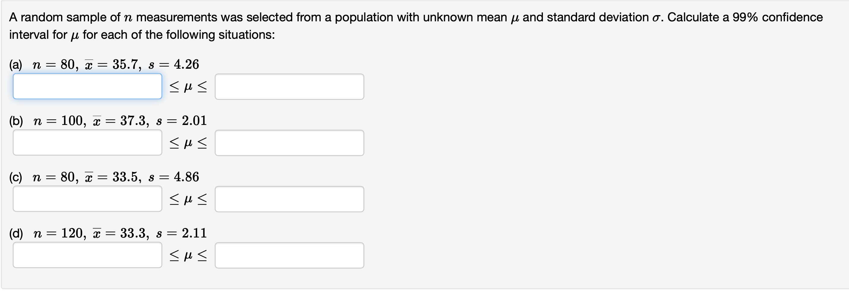 Solved A random sample of n measurements was selected from | Chegg.com
