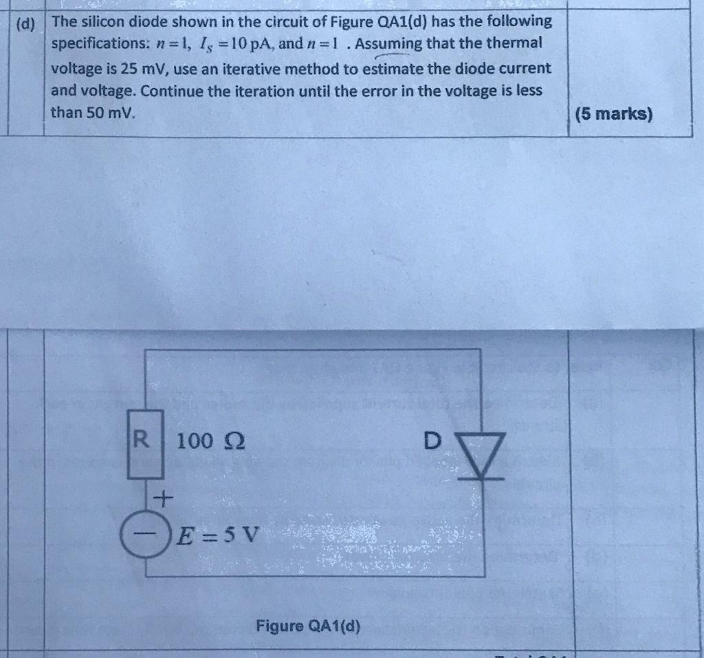 Solved (d) The silicon diode shown in the circuit of Figure | Chegg.com