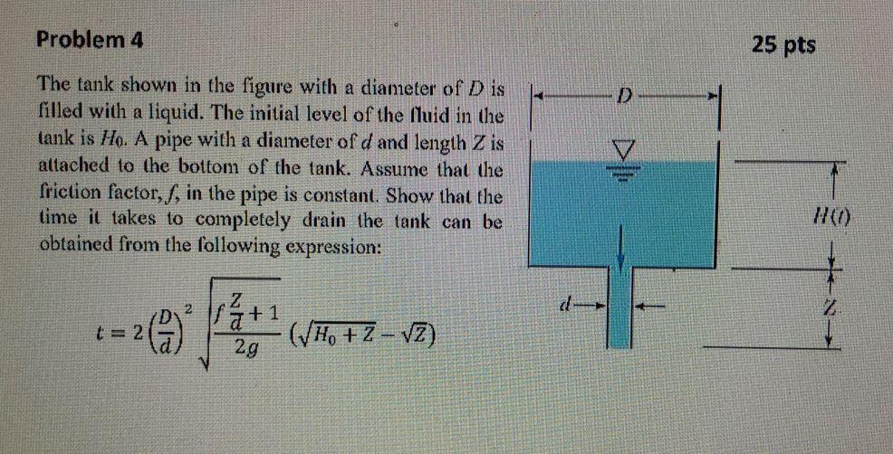 Solved Problem 4 25pts The tank shown in the figure with a | Chegg.com