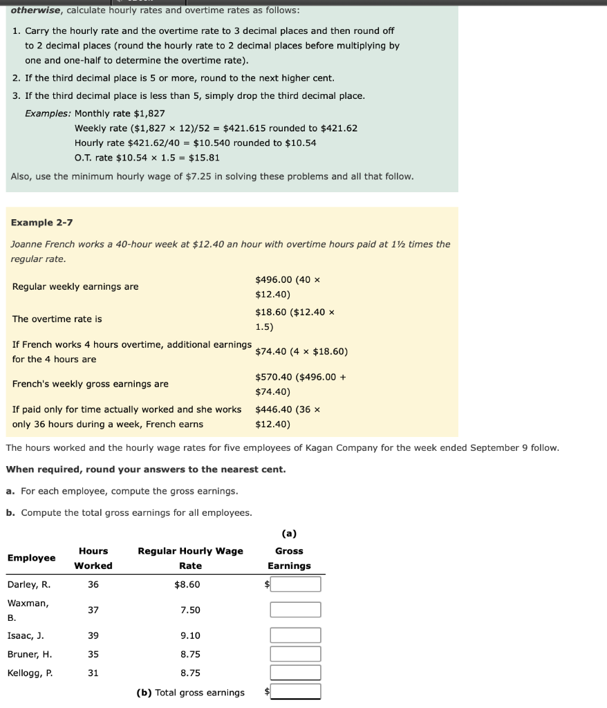 Solved Otherwise, Calculate Hourly Rates And Overtime Rates | Chegg.com