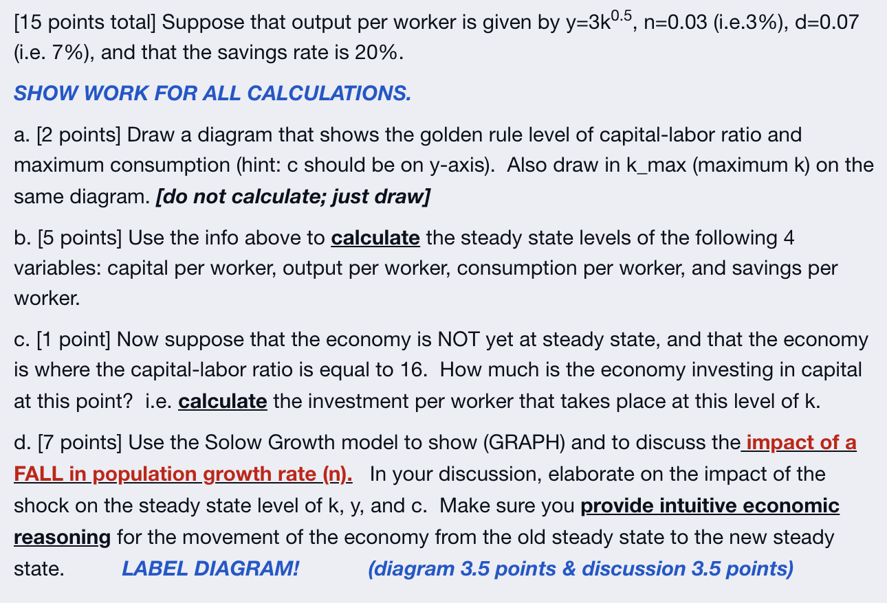 Solved [15 points total] Suppose that output per worker is | Chegg.com