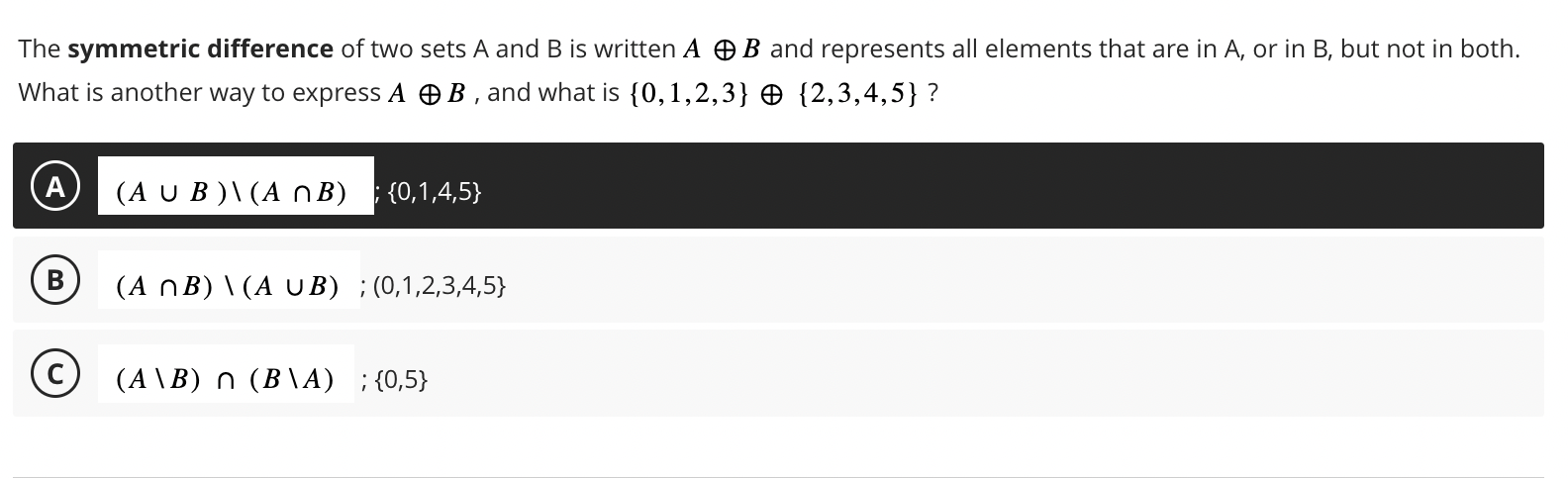 Solved The Symmetric Difference Of Two Sets A And B Is | Chegg.com