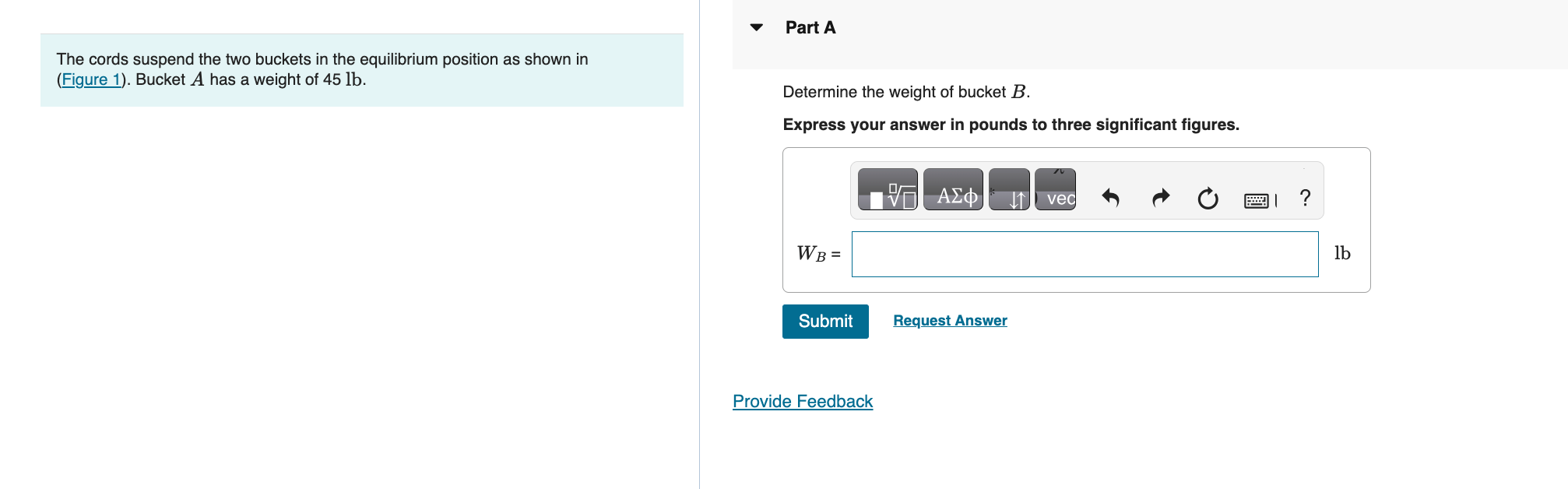 Solved The Cords Suspend The Two Buckets In The Equilibrium | Chegg.com