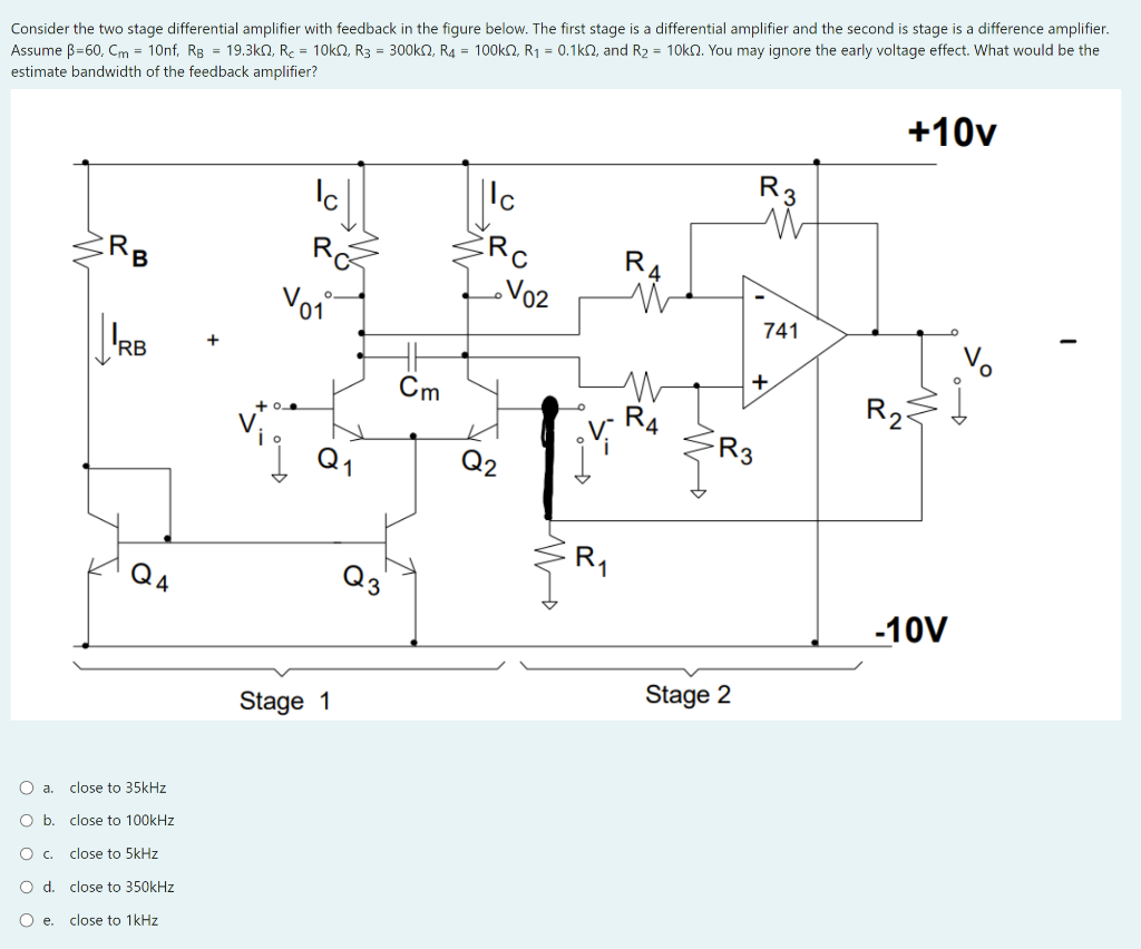 Solved Consider the two stage differential amplifier with | Chegg.com