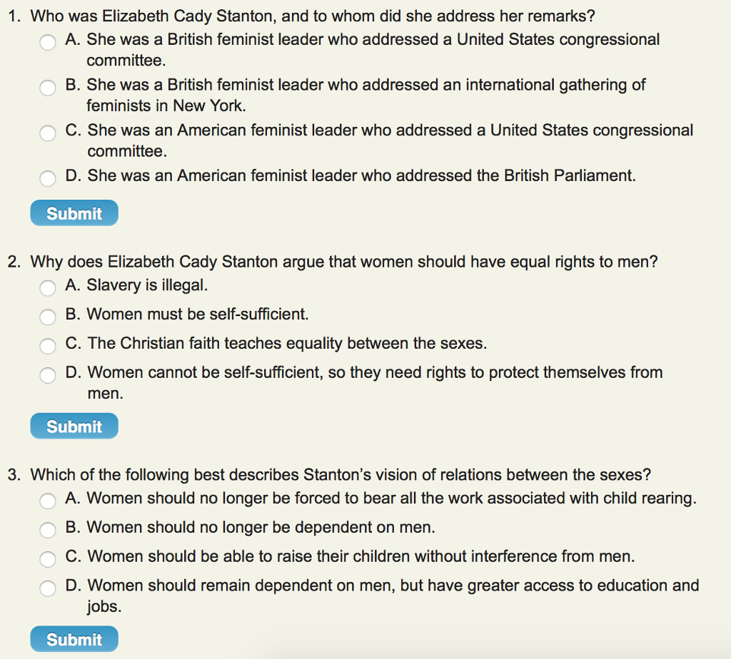 Solved 1. Who was Elizabeth Cady Stanton, and to whom did | Chegg.com