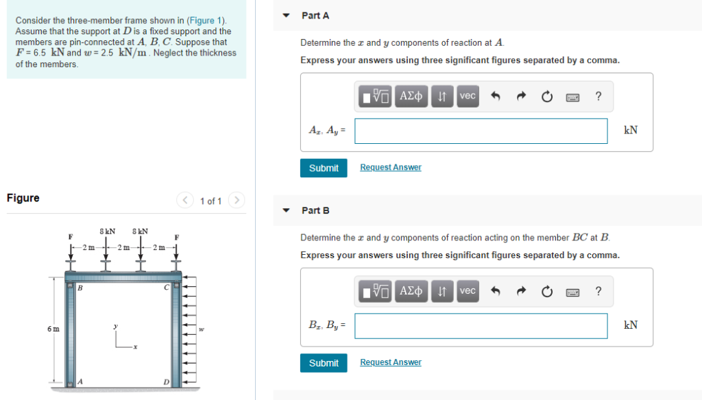 Solved Part A Consider the three-member frame shown in | Chegg.com
