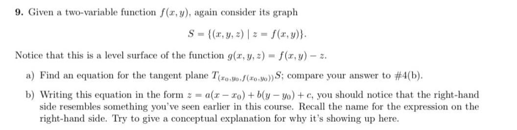 Solved 9. Given a two-variable function f(x,y), again | Chegg.com
