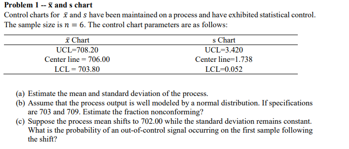 Solved Problem 1 - and s chart Control charts for 3 and s | Chegg.com