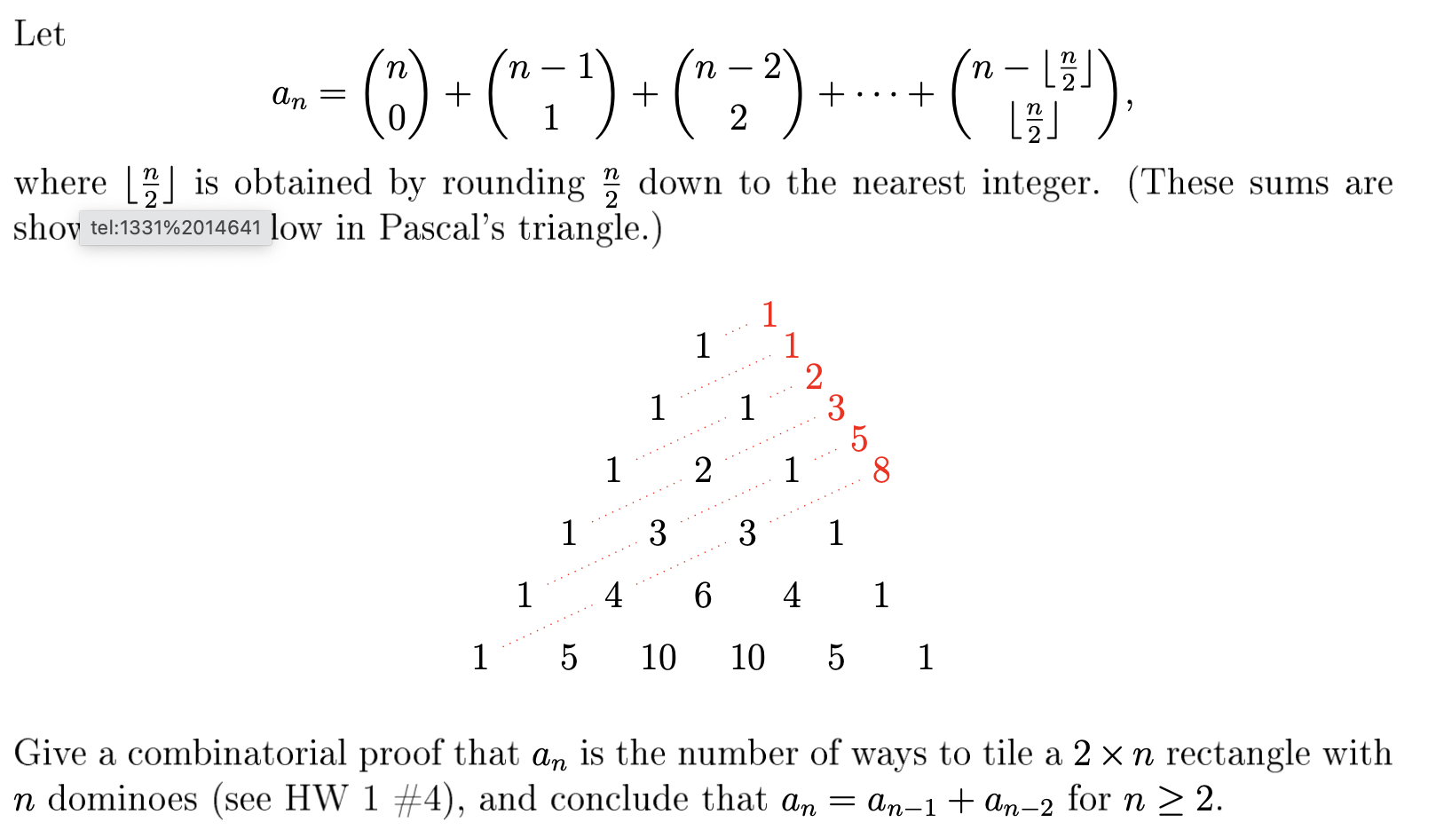 Solved Let An=(n0)+(n−11)+(n−22)+⋯+(n−⌊2n⌋⌊2n⌋) Where ⌊2n⌋ | Chegg.com