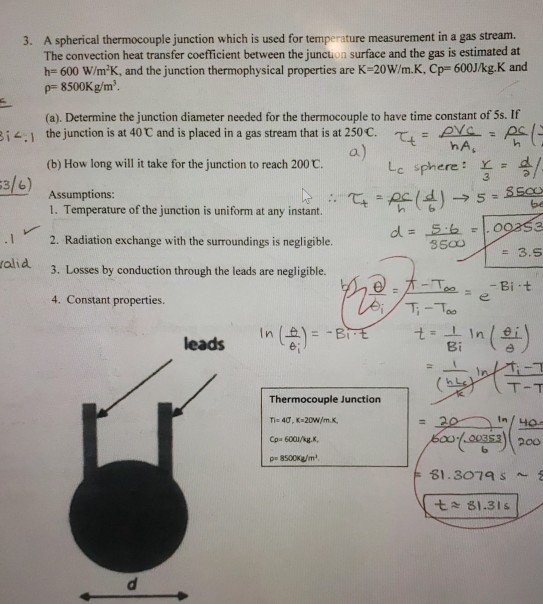 Solved A spherical thermocouple junction which is used for