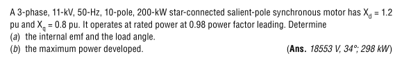 Solved A 3-phase, 11-5V, 50-Hz, 10-pole, 200-kW | Chegg.com