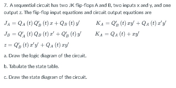 Solved 7. A Sequential Circuit Has Two JK Flip-flops A And | Chegg.com