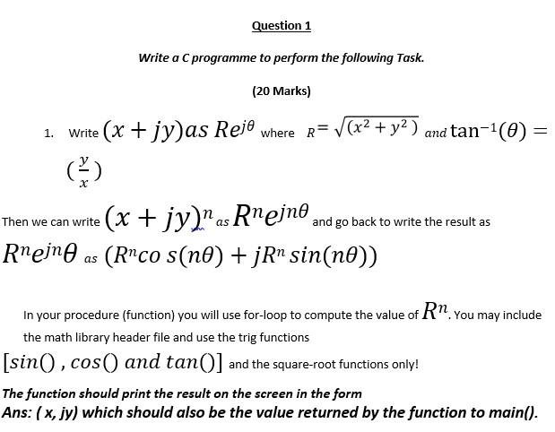 Solved Question 1 Write a C programme to perform the | Chegg.com