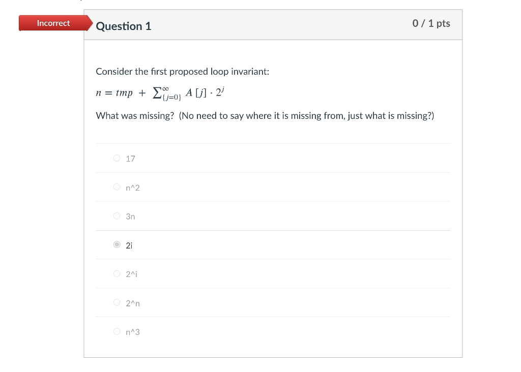 Solved Incorrect Question 1 0/ 1 pts Consider the first | Chegg.com