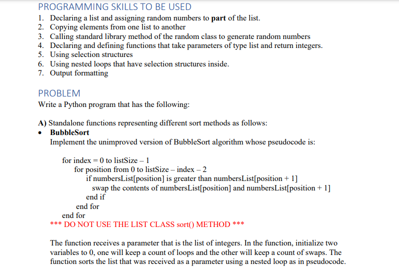 Solved PROGRAMMING SKILLS TO BE USED 1. Declaring a list and | Chegg.com