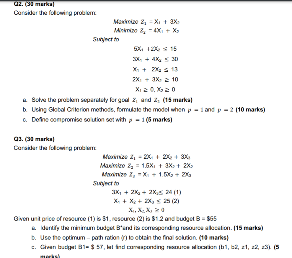 Solved Q2. (30 Marks) Consider The Following Problem: | Chegg.com