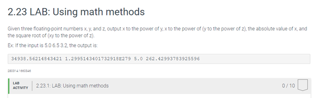 Solved 2.23 LAB: Using math methods Given three | Chegg.com