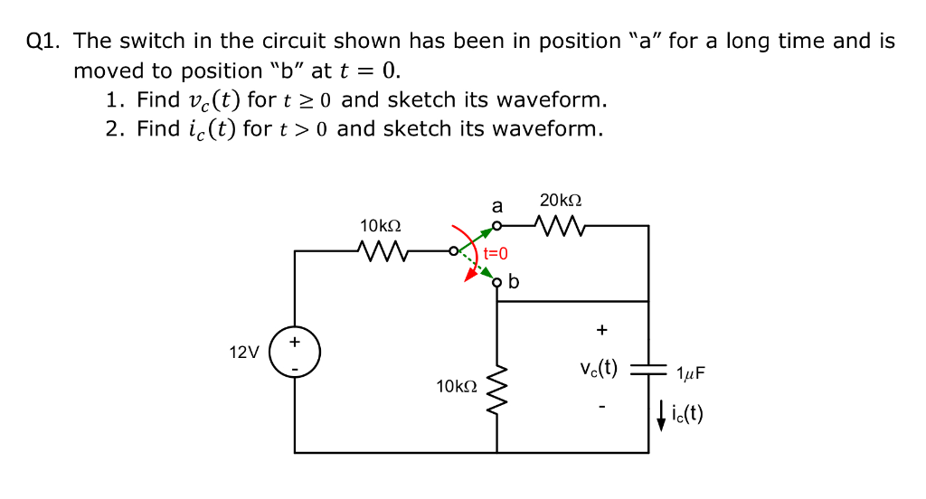 Solved Q1. The switch in the circuit shown has been in | Chegg.com
