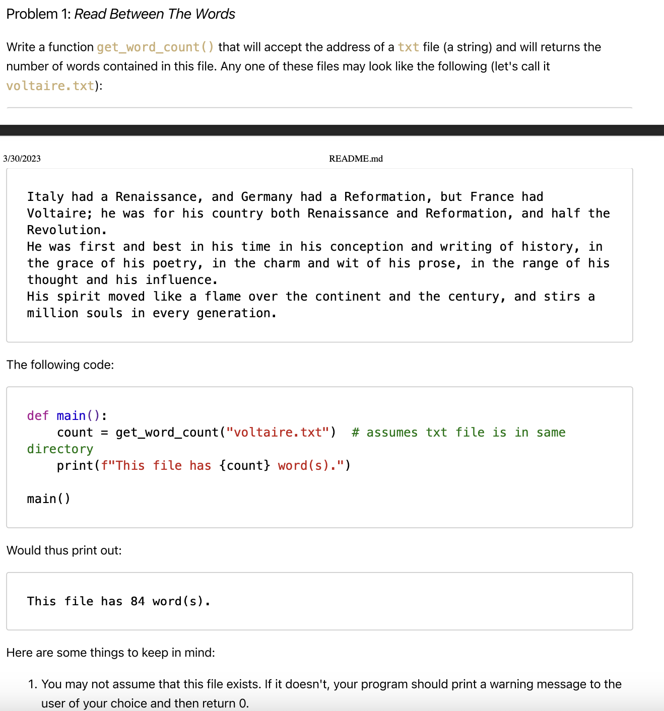 Solved Problem 1: Read Between The Words Write a function | Chegg.com