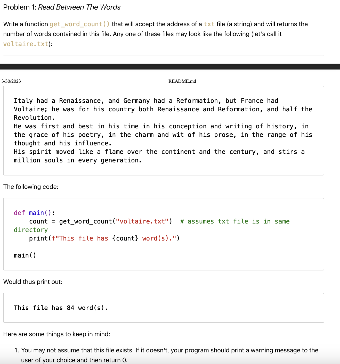 Solved Problem 1: Read Between The Words Write A Function | Chegg.com