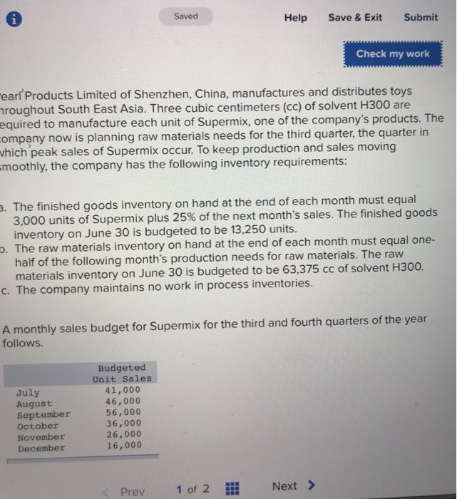 Solved Prepare a direct materials budget showing the