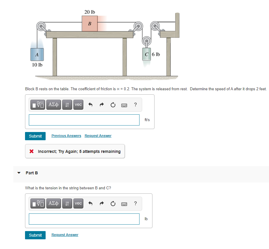 Solved 20 Lb B А C 6 Lb 10 Lb Block B Rests On The Table. | Chegg.com