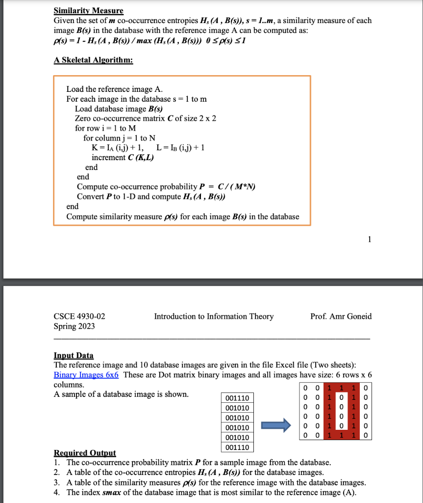 Solved The Problem: Given a database of m binary images B | Chegg.com