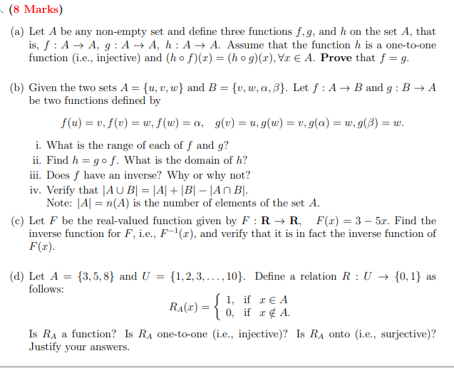 Solved - (8 Marks) (a) Let A Be Any Non-empty Set And Define | Chegg.com