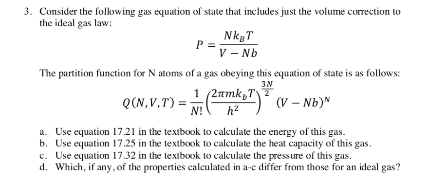 3. Consider The Following Gas Equation Of State That | Chegg.com