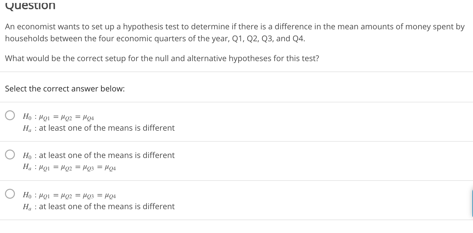 Solved Question An economist wants to set up a hypothesis | Chegg.com
