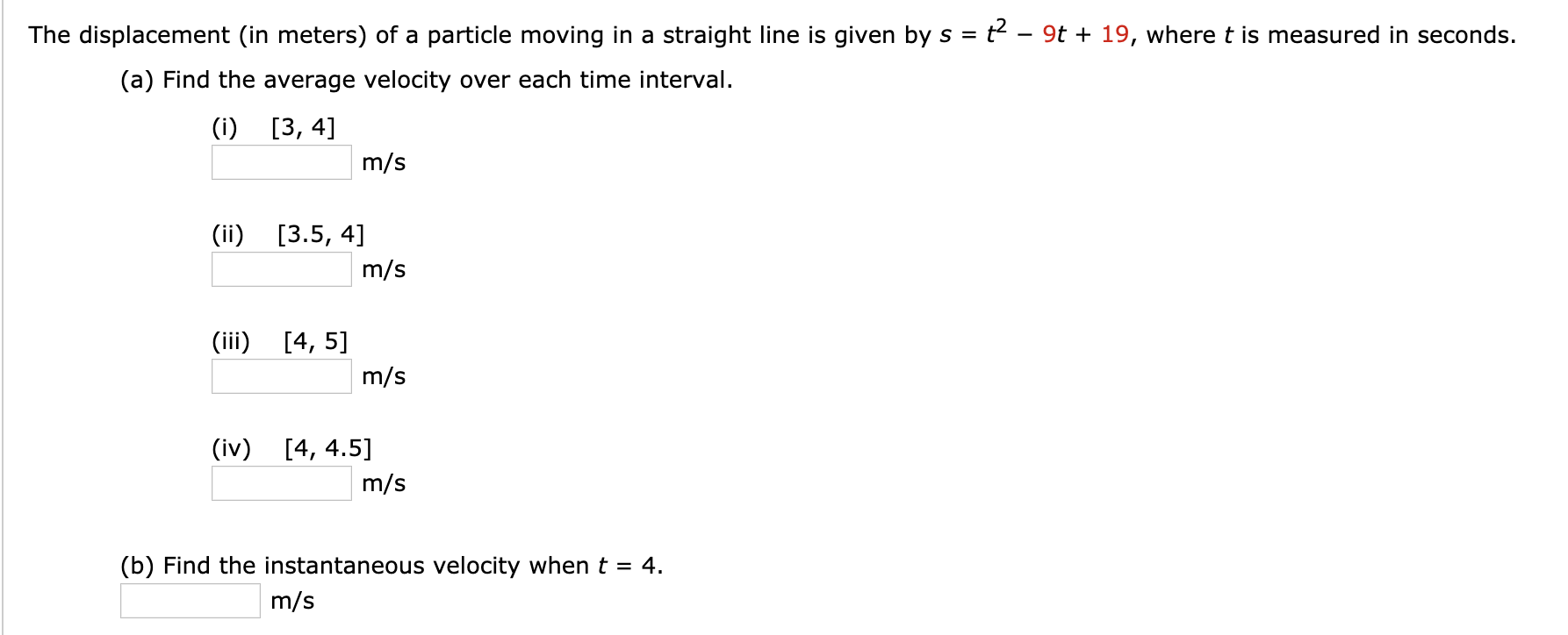 Solved The Displacement (in Meters) Of A Particle Moving In | Chegg.com