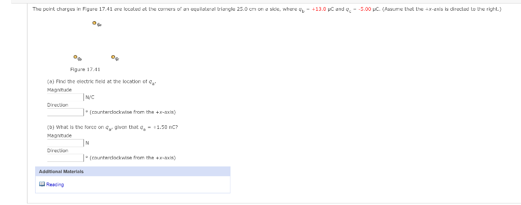 Solved The point charges in Figure 17.41 are located at the | Chegg.com
