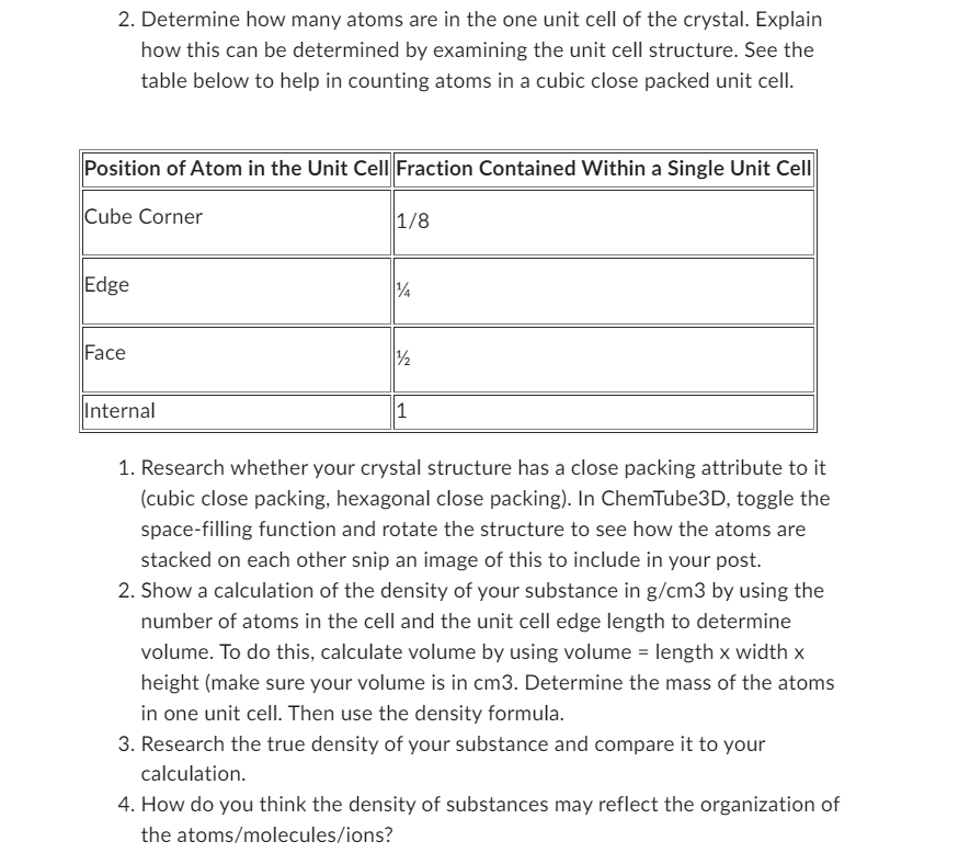 Solved 2. Determine how many atoms are in the one unit cell | Chegg.com