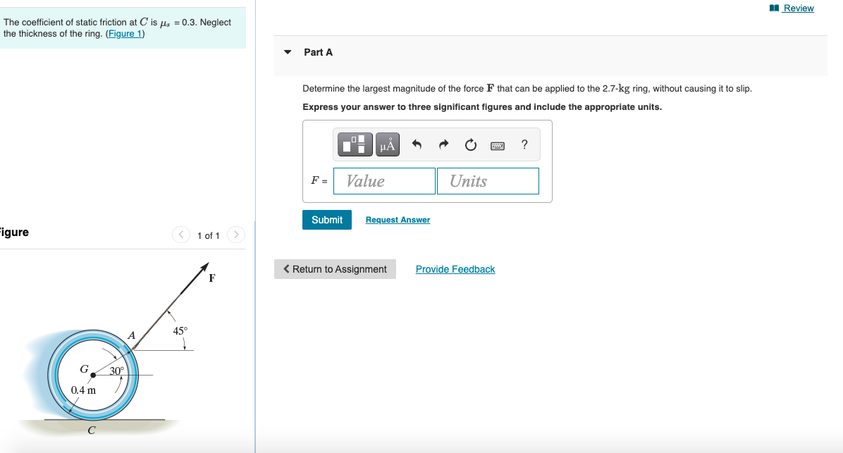 Solved Review The coefficient of static friction at C is My | Chegg.com