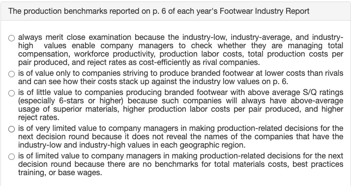 Solved The production benchmarks reported on p. 6 of each | Chegg.com