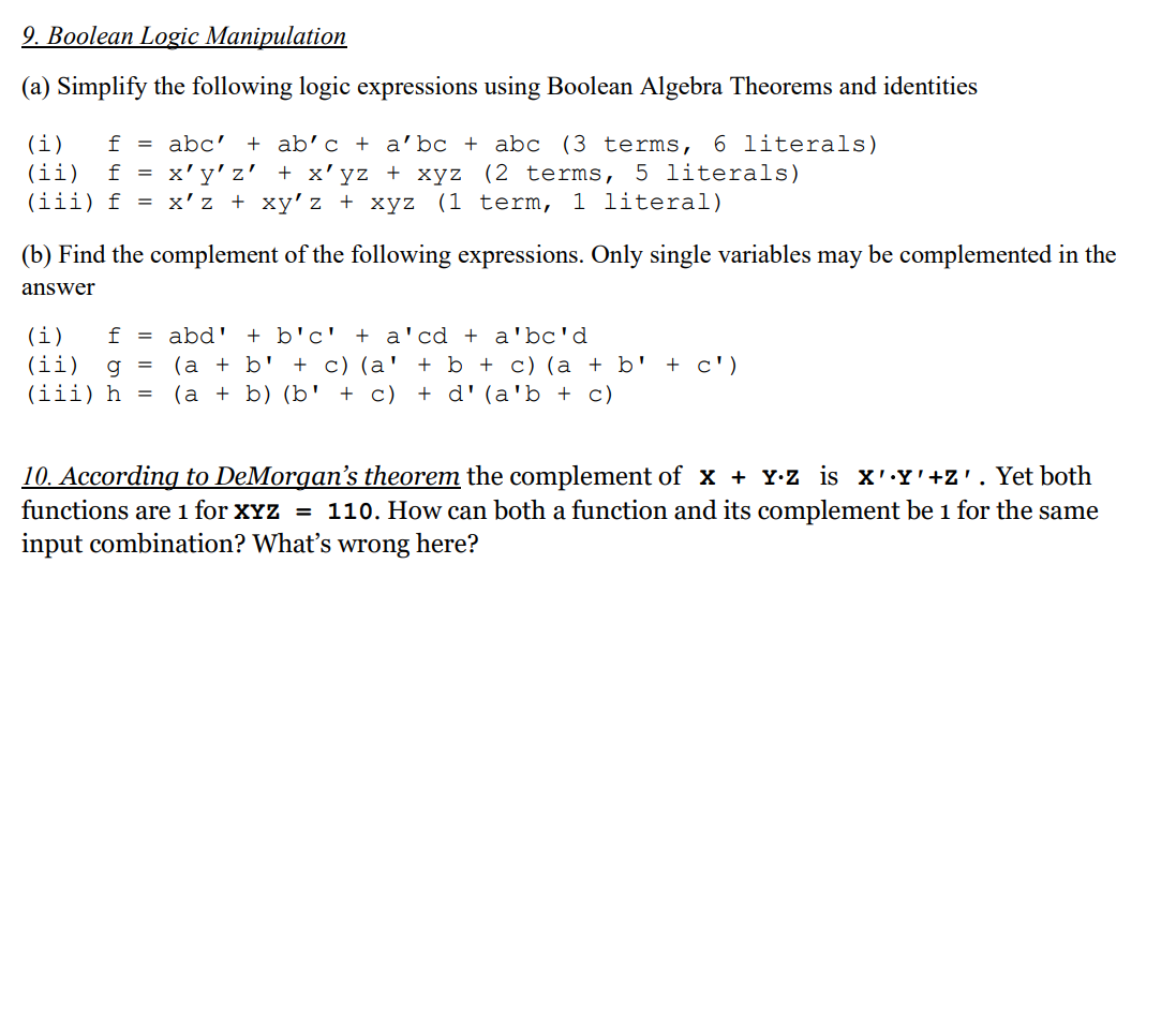 Solved (a) Simplify The Following Logic Expressions Using | Chegg.com ...