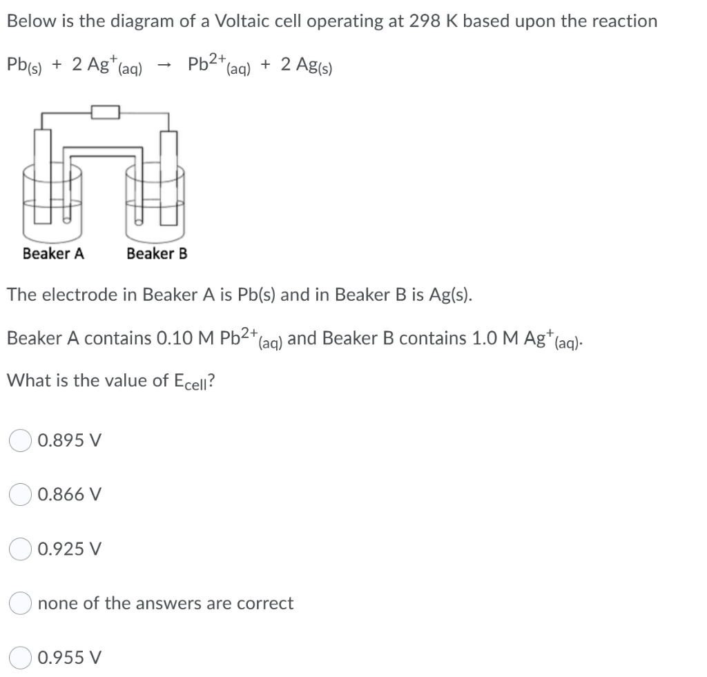 Solved Below is the diagram of a Voltaic cell operating at | Chegg.com