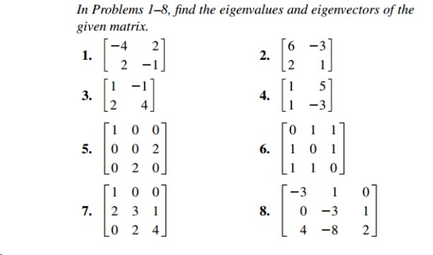 Solved In Problems 1-8, find the eigenvalues and | Chegg.com