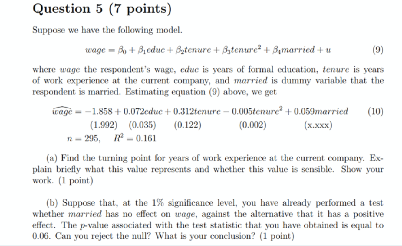 Question 5 (7 points) Suppose we have the following | Chegg.com