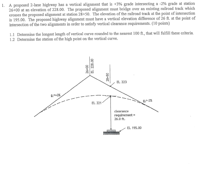 Solved 1. A proposed 2-lane highway has a vertical alignment | Chegg.com