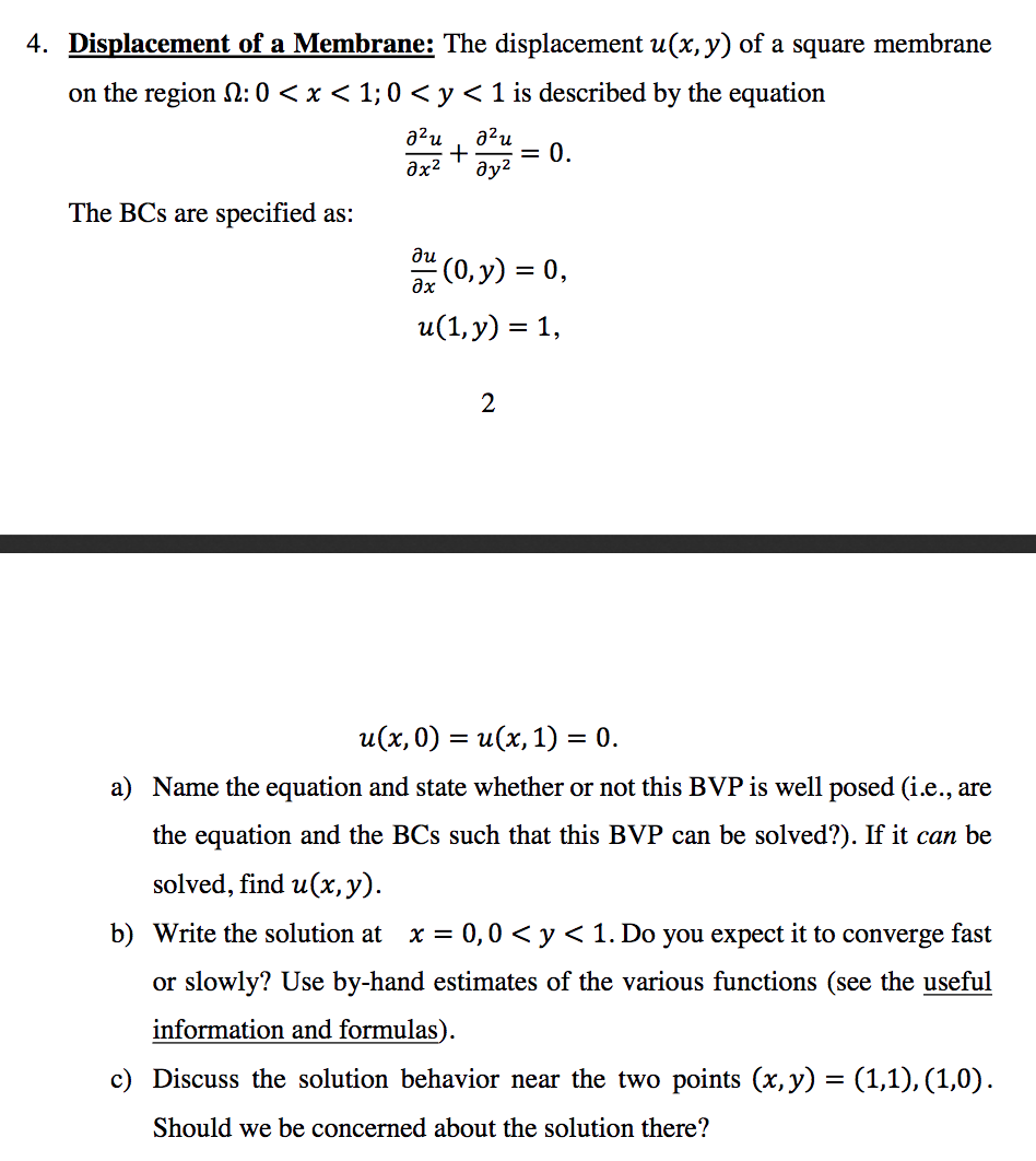 4. Displacement of a Membrane: The displacement u(x, | Chegg.com