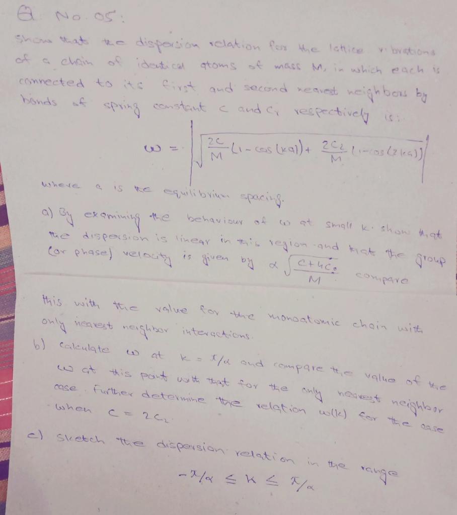 Solved vibrations a chain 05 dispersion relation for the | Chegg.com