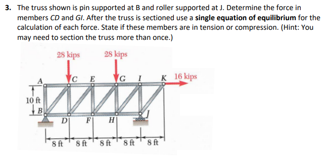 Solved 3. The Truss Shown Is Pin Supported At B And Roller | Chegg.com