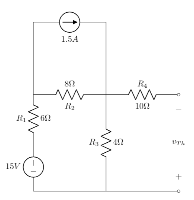 Solved 1.5A 8Ω R4 R2 10Ω R1 8 6Ω R3 8 4Ω UTh 15V + + | Chegg.com