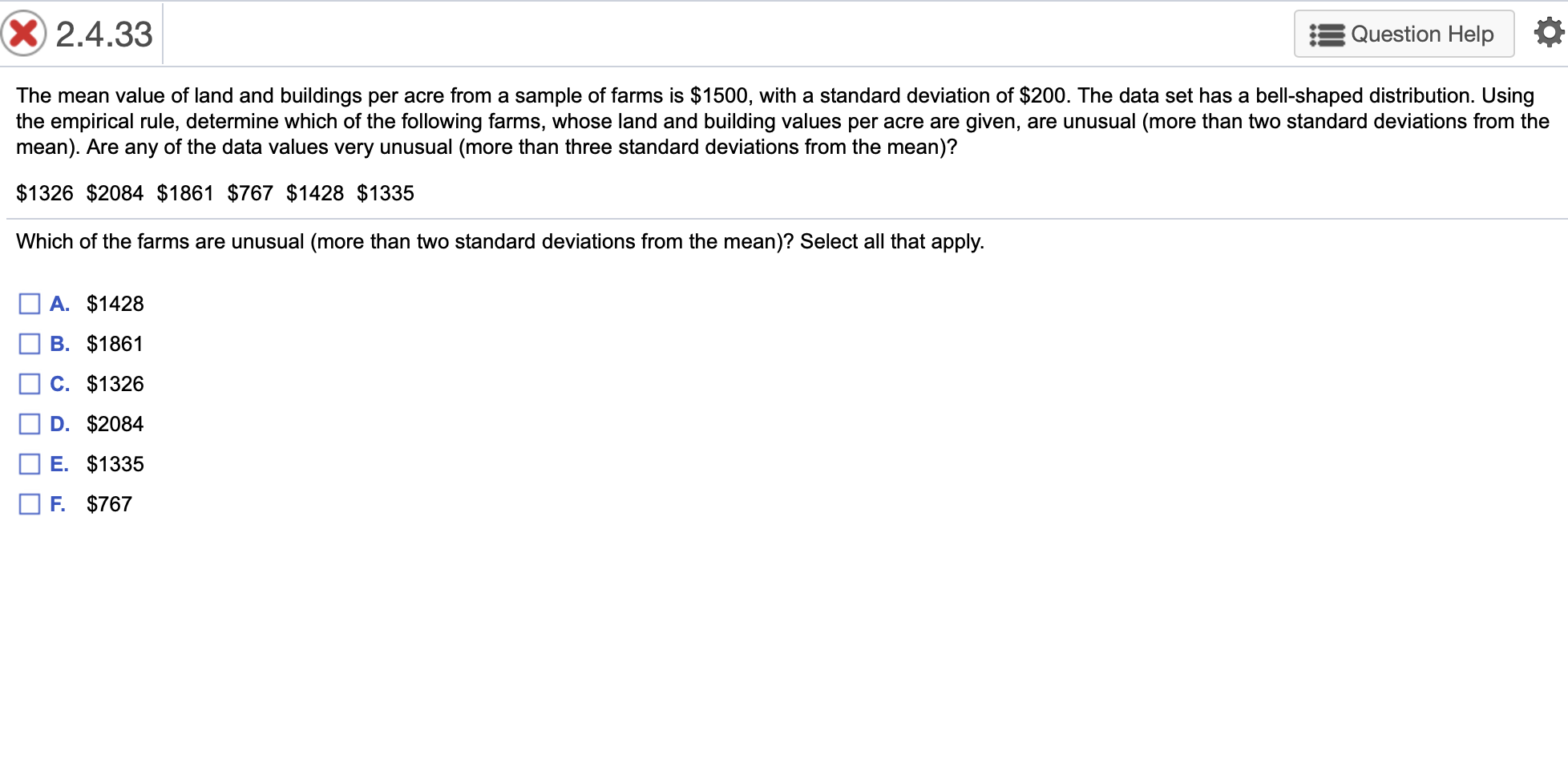 Solved X 2.4.33 Question Help The Mean Value Of Land And 