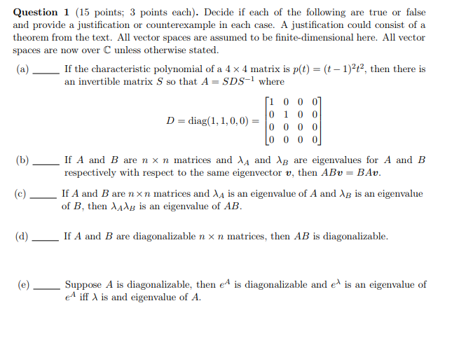 Solved Question 1 (15 points; 3 points each). Decide if each | Chegg.com